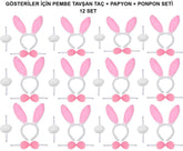 Nessiworld Pembe Tavşan Kostüm Seti – Taç, Papyon, Ponpon (12’li Paket)